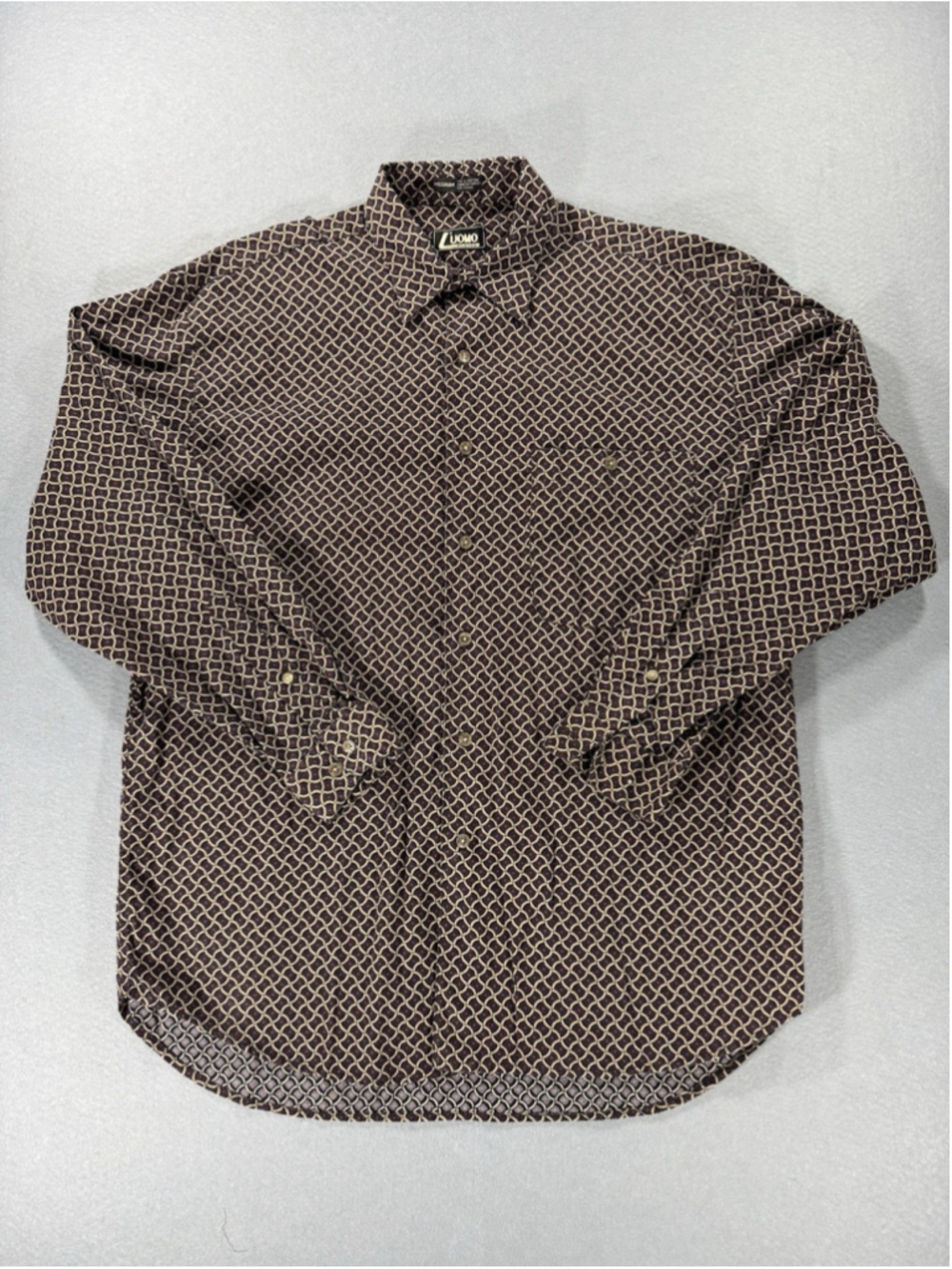 Enro L Uomo Mens Medium Brown Long Sleeve Button Down Shirt Geometric Pattern